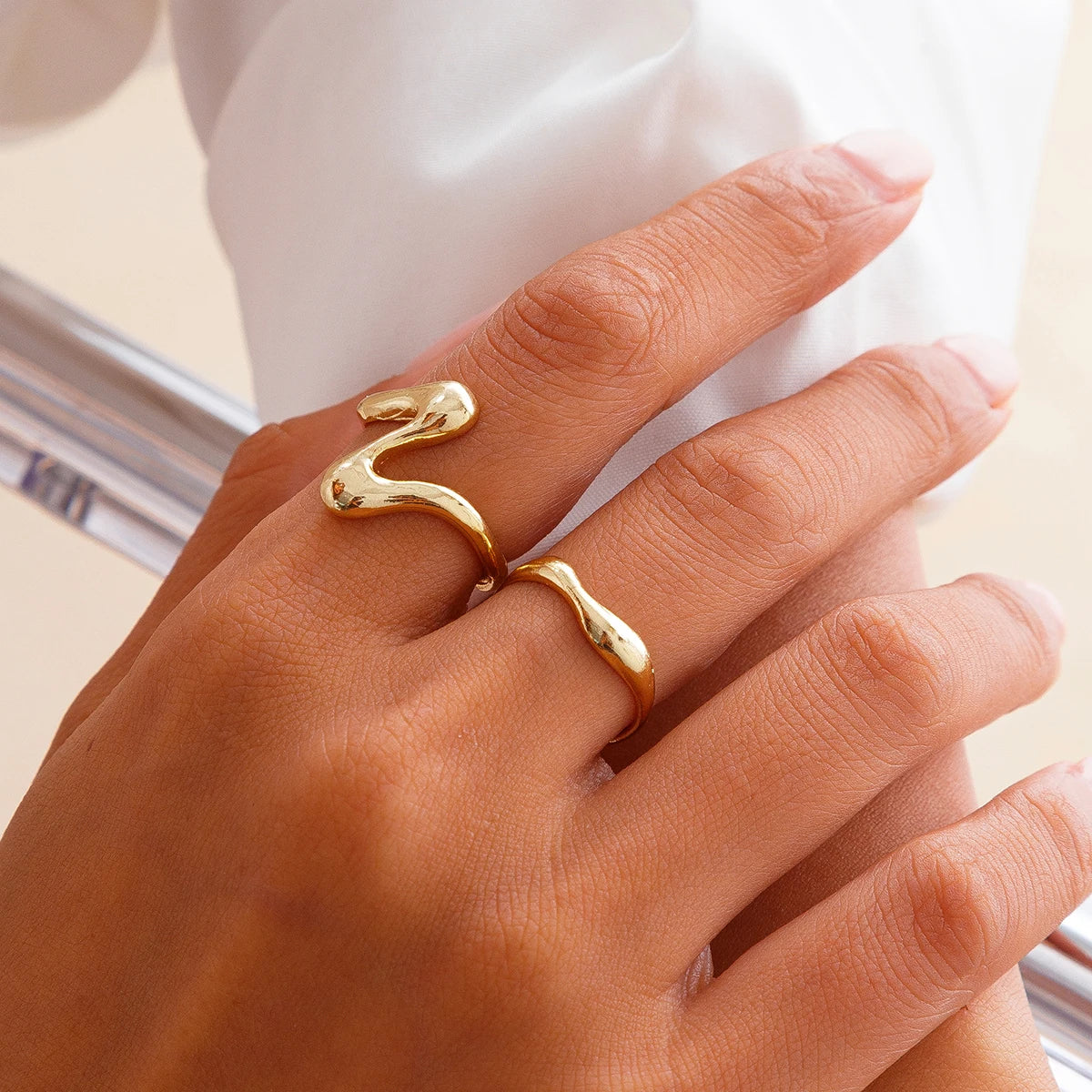 Conjunto de Anéis Ouro Chunky