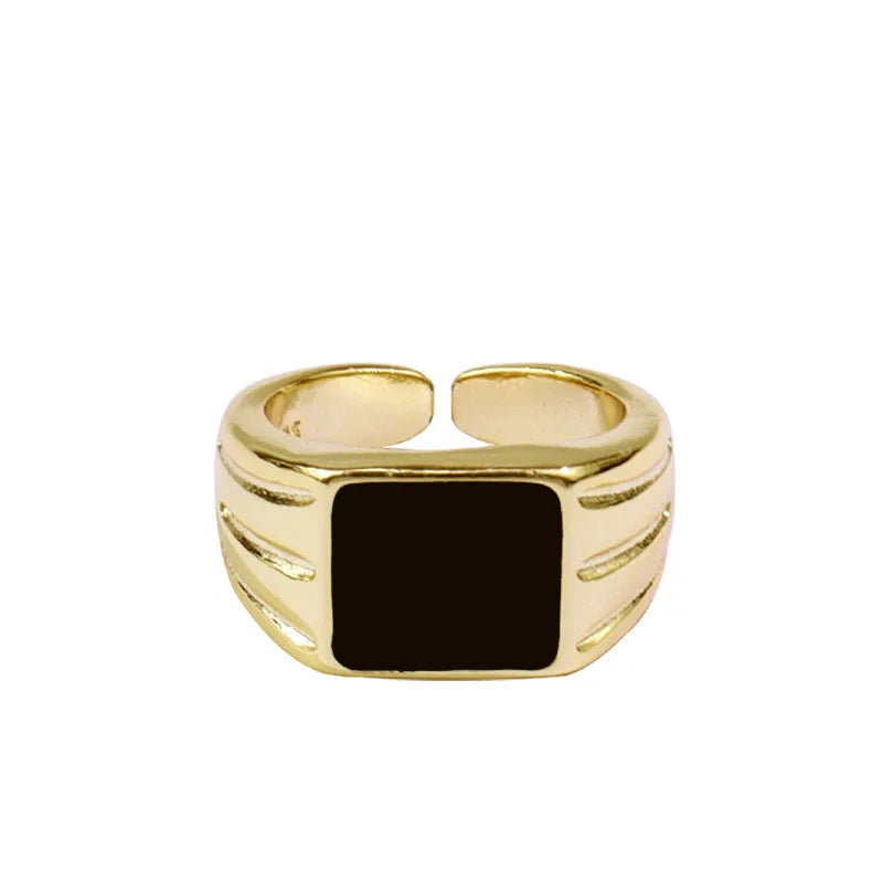 Anel Signet com Onix Negro
